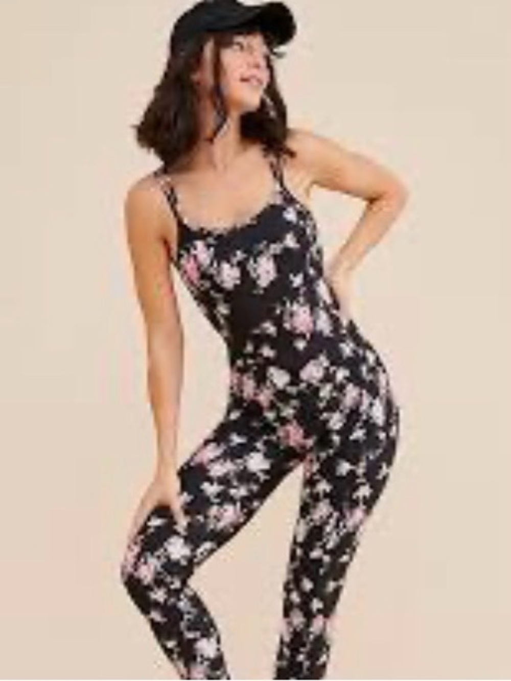 LoveShackFancy Black Floral Spaghetti-Strap Sport Jumpsuit Size Large